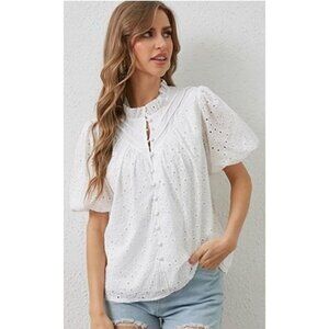 Melwod Women's Short Sleeve Eyelet Pullover Top in Black - Sz M/L